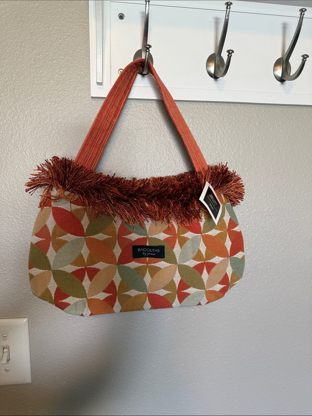 Orange Geometric Fringe Tote Bag
